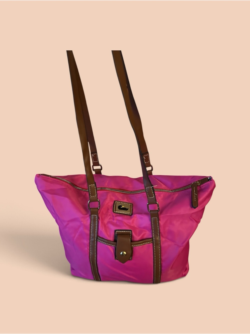 Dooney & Bourke Pink Nylon Tote with Brown Trim